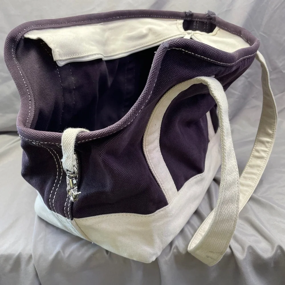 Lands' End Purple Canvas Pet Carrier Tote Bag Small Dog Cat Zip Top Mesh Window